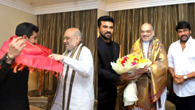 Photo of अमित शाह ने फिल्म आरआरआर के अभिनेता राम चरण और उनके पिता चिरंजीवी से की मुलाकात