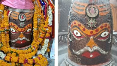 Photo of उज्जैन: भस्मारती में मस्तक पर सूर्य, चन्द्र व त्रिपुंड लगाकर सजे बाबा महाकाल